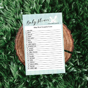 Blue Bunny Baby Shower Word Scramble Game Card