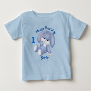 Blue Bunny Boys 1st Birthday Personalize Name Age Baby T-Shirt
