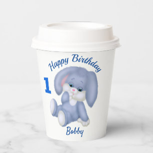 Blue Bunny Boys 1st Birthday Personalize Name Age Paper Cups