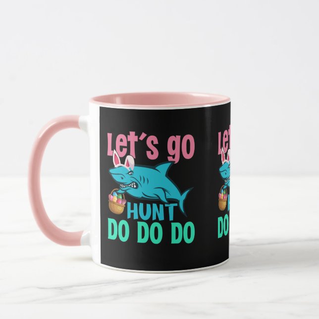 Blue Bunny Ears Shark Easter Egg Hunt Mug (Left)