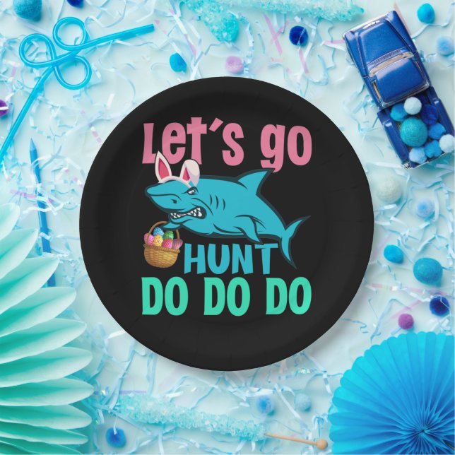 Blue Bunny Ears Shark Easter Egg Hunt Paper Plate (Party)