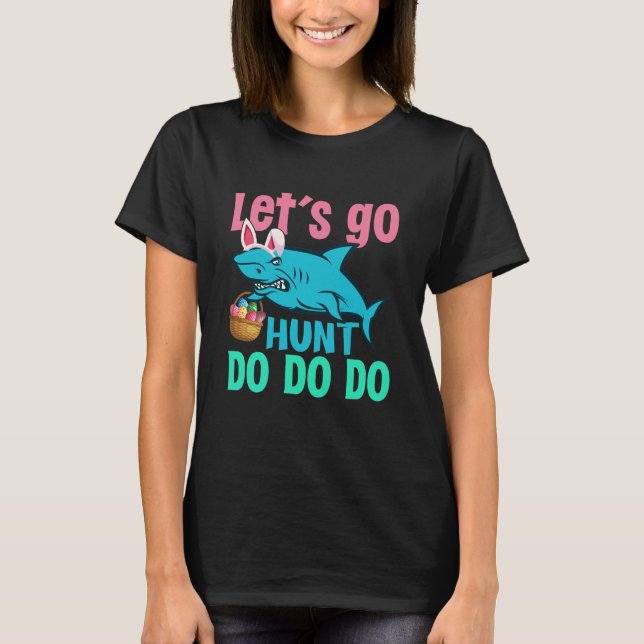 Blue Bunny Ears Shark Easter Egg Hunt T-Shirt (Front)