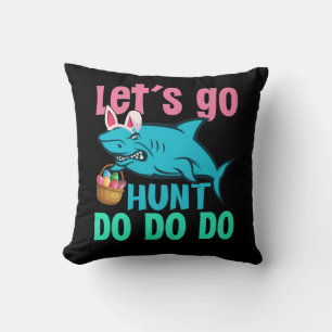 Blue Bunny Ears Shark Easter Egg Hunt Throw Pillow