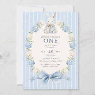 Blue Bunny First Birthday Boy Party Invitation