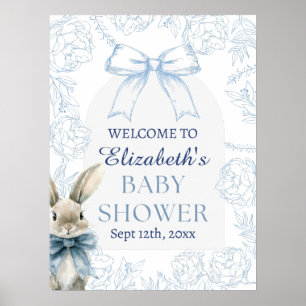 Blue Bunny Floral Baby Shower Welcome Sign