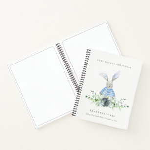 Blue Bunny Garden Succulent Foliage Baby Shower Notebook