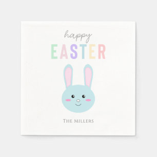 Blue Bunny Happy Easter Cute Kawaii Simple Napkin