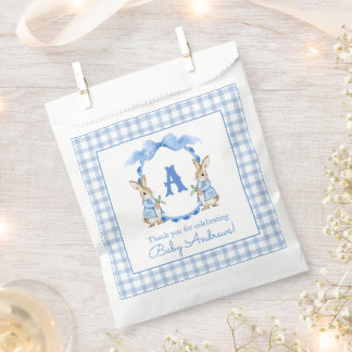 Blue Bunny Rabbit Gingham Monogram Crest Favour Bag