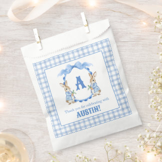 Blue Bunny Rabbit Gingham Monogram Crest Favour Bag