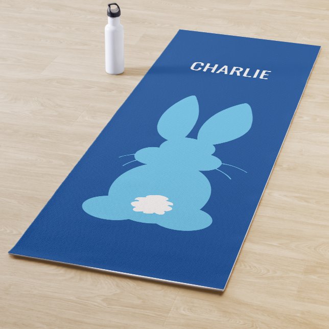 Blue Bunny Silhouette Personalized Cute Animal Yoga Mat (In Situ)