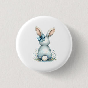 Blue Bunny Tail Cottontail Easter Bunny with Eggs 1 Inch Round Button