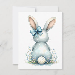Blue Bunny Tail Cottontail Easter Bunny with Eggs Card