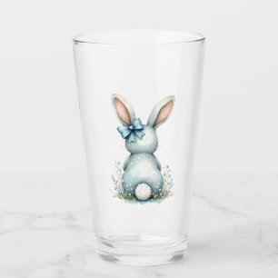 Blue Bunny Tail Cottontail Easter Bunny with Eggs Glass