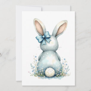 Blue Bunny Tail Cottontail Easter Bunny with Eggs Invitation