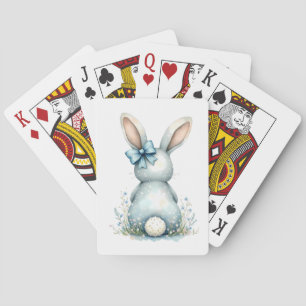 Blue Bunny Tail Cottontail Easter Bunny with Eggs Playing Cards