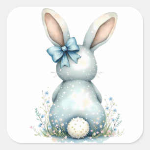 Blue Bunny Tail Cottontail Easter Bunny with Eggs Square Sticker