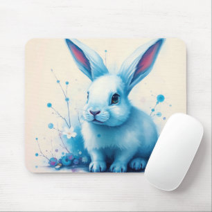 Blue Bunny Watercolor Artwork Mouse Pad