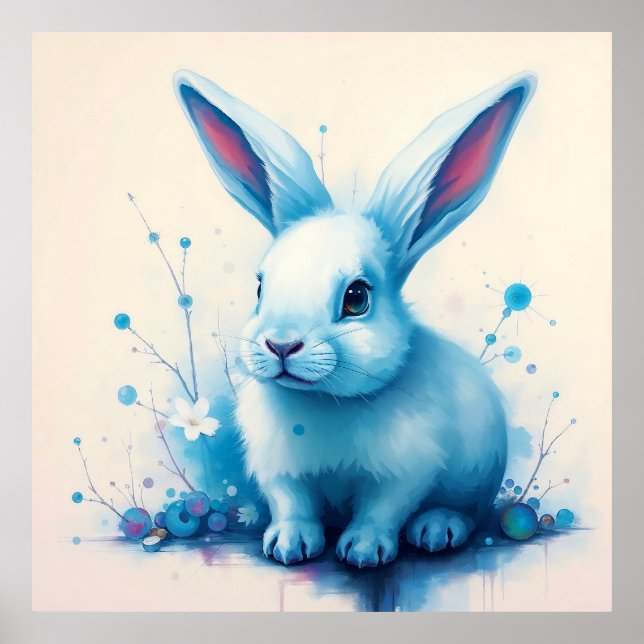 Blue Bunny Watercolor Artwork Poster (Front)