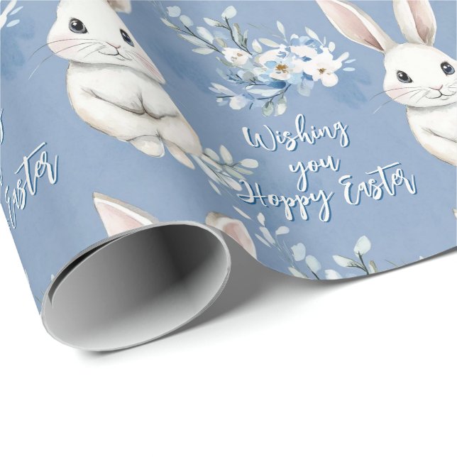 Blue Bunny Wishes – Custom Easter Wrapping Paper (Roll Corner)