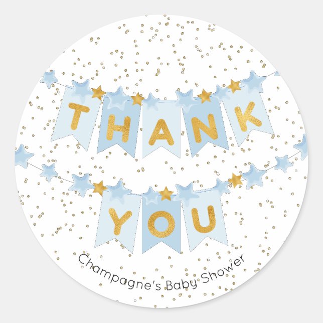 Blue Bunting Flags Gold Thank You Classic Round Sticker (Front)