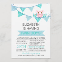 Blue Bunting Pennant Owl TWIN Boys Baby Shower