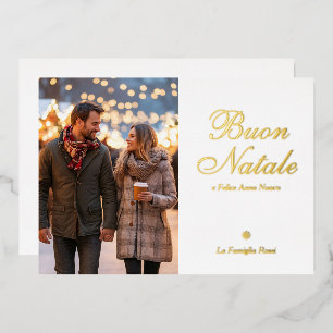 Blue Buon Natale e Felice Anno Nuovo Script Photo Foil Holiday Card