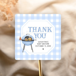 Blue Burger BBQ Baby Shower Square Sticker
