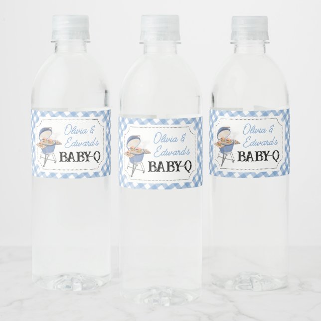 Blue Burger BBQ Baby Shower  Water Bottle Label (Bottles)