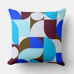 Blue Burgundy Aqua Geometric Composition Throw Pillow