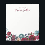 Blue Burgundy Floral Personalized Note Stationery<br><div class="desc">More pretty Notepads in the Little Bayleigh Store!</div>