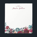 Blue Burgundy Floral Personalized Note Stationery<br><div class="desc">More pretty Notepads in the Little Bayleigh Store!</div>
