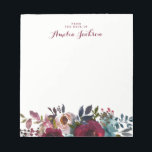 Blue Burgundy Floral Personalized Stationery Notepad<br><div class="desc">More pretty Notepads in the Little Bayleigh Store!</div>