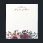 Blue Burgundy Floral Personalized Stationery Notepad<br><div class="desc">More pretty Notepads in the Little Bayleigh Store!</div>