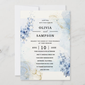 Blue Burgundy Gold Blush Pink Wedding Invitation