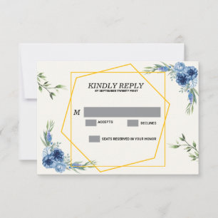 Blue Burgundy Gold Blush Pink Wedding RSVP Card
