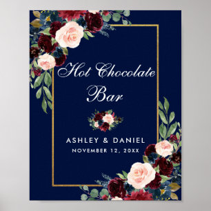 Blue Burgundy Gold Floral Wedding Hot Chocolate Poster