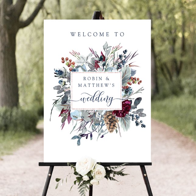 Blue, Burgundy, Purple Floral Wedding Welcome Sign (Creator Uploaded)