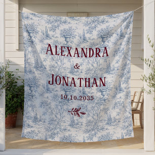 Blue Burgundy Vintage Lace Wedding Backdrop Tapestry