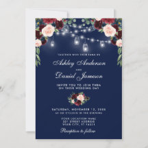Blue Burgundy Watercolor Floral Lights Wedding