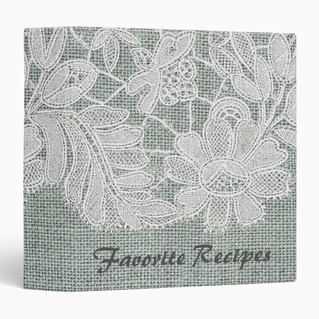 Blue Burlap and Lace Recipe Binder (Front/Spine)