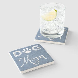 Blue Burlap Dog Mom Coaster