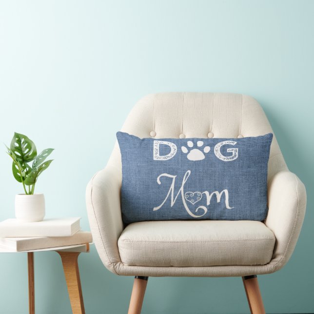 Blue Burlap Dog Mom Lumbar Pillow (Chair)