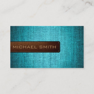 Blue Burlap Linen Rustic Jute Look Leather Business Card