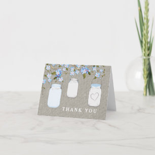 Blue Burlap Mason Jar Thank You Card