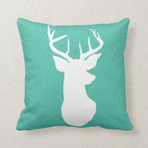 Blue Burlap Rustic Antler Deer Country Throw Pillow