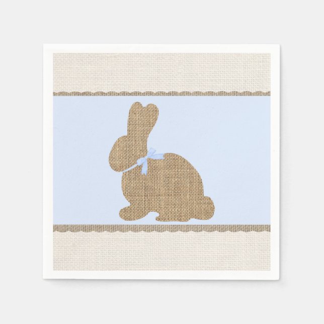Blue & Burlap Rustic Bunny Easter Baby Shower Napkin (Front)