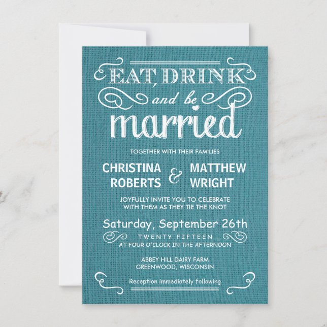 Blue Burlap Rustic Wedding Invitations (Front)