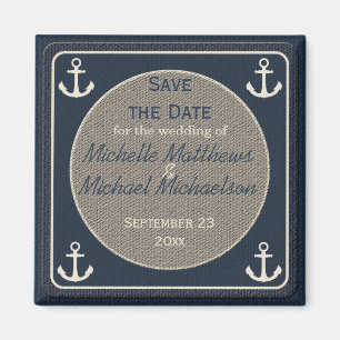 Blue Burlap Ship's Anchor Nautical Save the Date Magnet