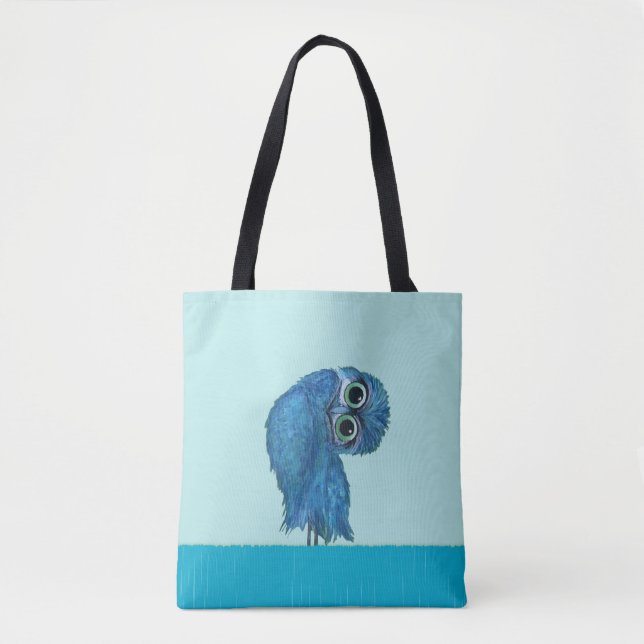 Blue Burrowing Owl Coastal Art Tote Bag (Front)