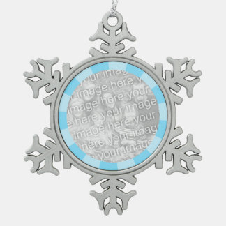 Blue Burst Round Border Snowflake Pewter Christmas Ornament